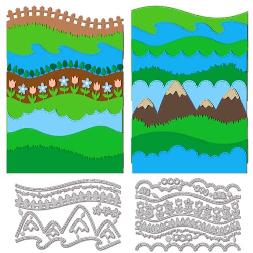 GLOBLELAND Spitzenrand Stanzformen Für Die Kartenherstellung, Metallstanzungen, Wolken, Gras, Bäume, Blumen, Wellen, Stanzformen, Vorlagen Für Scrapbooking, Tagebuch, Prägung, Papierhandwerk