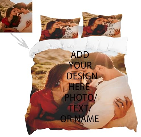 Fadaing Personalisierte Bettwäsche Mit Eigenem Foto Name, Individuelles Bettwäsche Personalisiert Mit Namen, Personalisierter Bettbezug Mikrofaser Und Kissen Für Familie (200 x 200 cm,1)