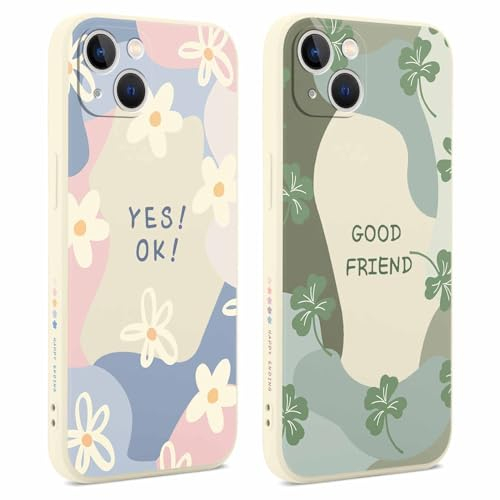 Foonary 2 Stück Hülle für Apple iPhone 13 6,1, Handyhülle mit Aesthetic Motiv Mode Muster Design Case, Silikon TPU Bumper Schutzhülle Cover für iPhone 13, Blumen 05