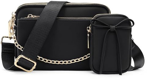 UTO Umhängetasche Damen Klein mit Abnehmbarer Münzbeutel Kunstleder Crossbody Bag Tasche für Frauen Handtasche Damen Umhängetasche PU Leder Bautasche Schultertasche Schwarz