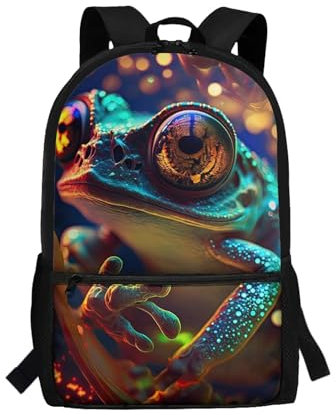 TOADDMOS 43,2 cm glatter Rucksack mit Reißverschluss für Mädchen und Jungen, leichter Schulranzen-Rucksack, 3D-Tierfrosch