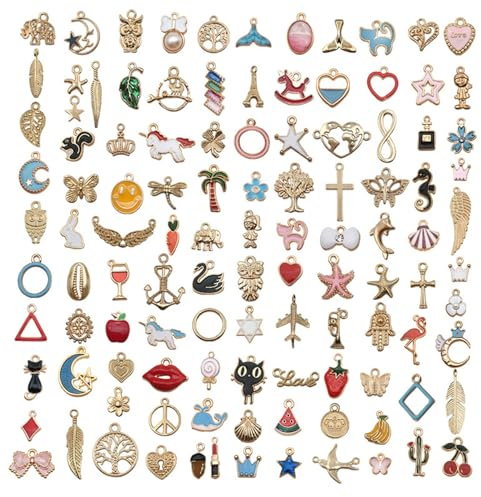 BRITECO 110Pcs Assorted Bracelet Charms for Jewellery Making, DIY Crafting, Necklace, Bracelet, Earring, and Pendant Charms, Jewelry Making Supplies