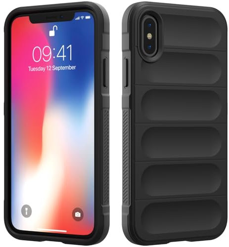 RIIMUHIR Funda Silicona Compatible con iPhone X, Protectora de Cuerpo Completo, Antigolpes Carcasa, Protección Lente Cámara, Tacto Suave y Sedoso Caso (Negro)