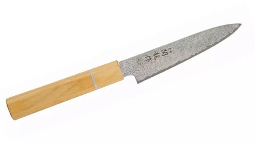Couteau de Cuisine Japonais Sekiryu Série MOKUZAI, Lame Acier Inoxydable VG-10 Damas 33 Couches, Manche Octogonal en Bois Stratifié Renforcé avec Anneau Bleu en Micarta, HRC 61 (Petty 15 cm)