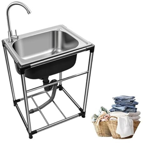 Évier Simple En Acier Inoxydable Pour Restaurant, Bar, Buanderie, Garage, Arrière-cour, Lave-mains/Evier Cuisine Avec Étagères De Rangement
