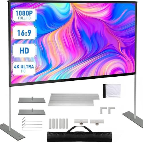 VNSMM Pantalla proyector Pantalla de proyector portátil + Soporte de Marco Tela de Pantalla de proyección de vídeo de película de 120 Pulgadas videoproyector