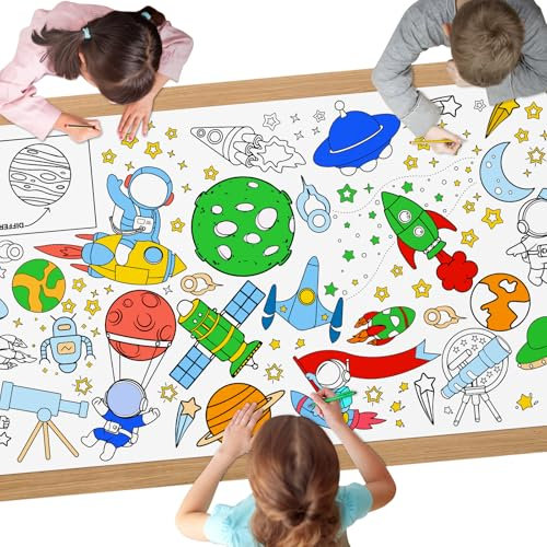 AYESY Papier-Tischdecke zum Ausmalen, 183 x 76cm Motiv Weltraum Riesige DIY Papier Tischdecke Kreative Kinderbeschäftigung für Kinder Spiele Und Aktivitäten Mal Mich Bunt
