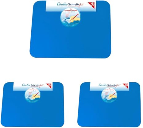 Läufer 30911 SchreibGut Schreibtischunterlage zum Schreiben lernen, für den perfekten Schulanfang, Zubehör für Kinderschreibtisch, rutschfest und abwischbar, blau (Packung mit 3)