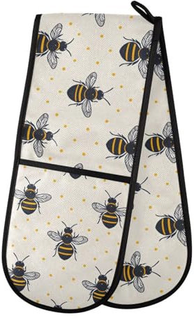 Ofenhandschuhe, doppelte Ofenhandschuhe, Bienenwaben-Honigmuster, hitzebeständig, gesteppt, für Grillen, Backen, Küche, Kochen