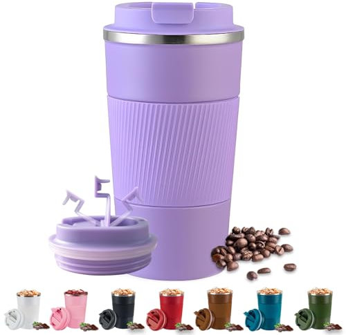 KISUOMAOYI Travel Mug - 380/510 Reusable Insulated Coffee Mug with Leakproof Lid, 304 Stainless Steel Portable Coffee Cup for Hot & Cold Coffee, Tea, Water and Drinks (Purple 510ml)
