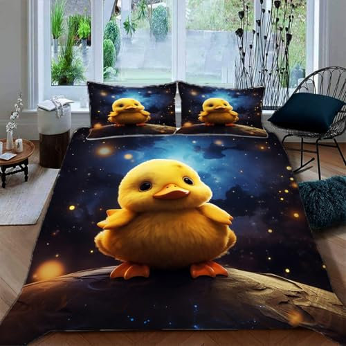 Zbeiba Bettwäsche 155x220,Bettbezug Set 3 Teilige mit 2 Kissenbezug,Cartoon Gelbe Ente Muster（155x220+2 * 80x80,#7）