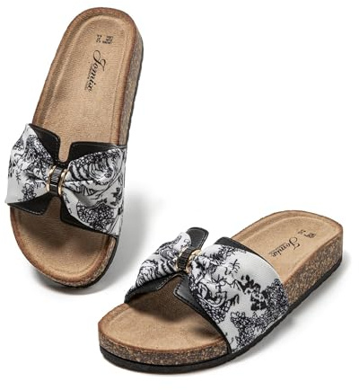 JOMIX Mules Femme avec Nœud Claquettes Femmes Imprimé Fleurs Sandales Plat été pour la Piscine Plage (Noir,39)