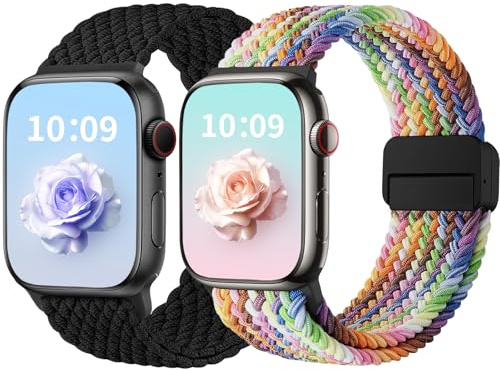 Correas Trenzada Compatible con Apple Watch Correa 38mm 40mm 41mm 42mm(Series 11 10) Mujeres Hombres, Deporte Elástico Nylon Loop Pulsera con Cierre Magnético para iWatch Series SE 9 8 7 6 5 4