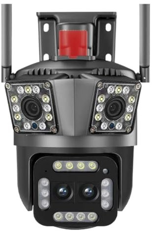 VEKELETE 8K 16MP Outdoor WiFi Camera 12X Zoom Four Lens Three Screen PTZ Camera 360° Surveillance Cameras Motion Tracking Security Camera(U/K,8K 16MP Add 64G SD)
