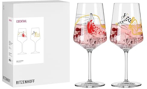 RITZENHOFF 8115007 Cocktail-Glas 500 ml, 2er Set, Serie Fashion, 2 Stück mit Model Motiv in Schwarz, Rot und Gold - Made in Germany