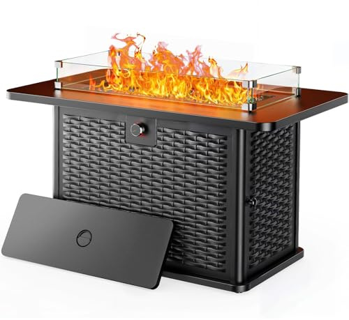 Ciays Brasero rectangulaire au propane de 109,9 cm avec sortie de 60 000 BTU, foyer au gaz de qualité supérieure pour extérieur et terrasse avec brûleur en H en acier inoxydable 304, pierres en verre