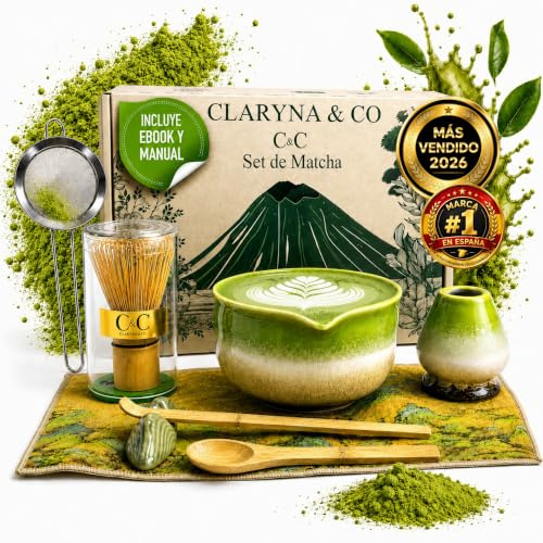 C&C Set Te Matcha Kit, 8 Piezas Premium Ecológicas Duraderas y Resistentes | Incl. Ebook con Recetas Exclusivas y Manual, Batidor Matcha Colador Kit Matcha Set, Set Matcha Whisk - Kit Te Matcha Completo