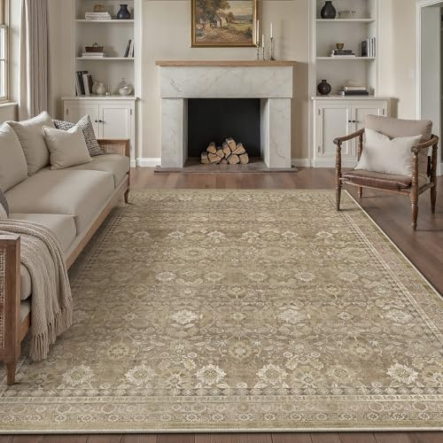 PureCozy Teppich Wohnzimmer 200x300cm Waschbarer Vintage Hellbraun Tepich