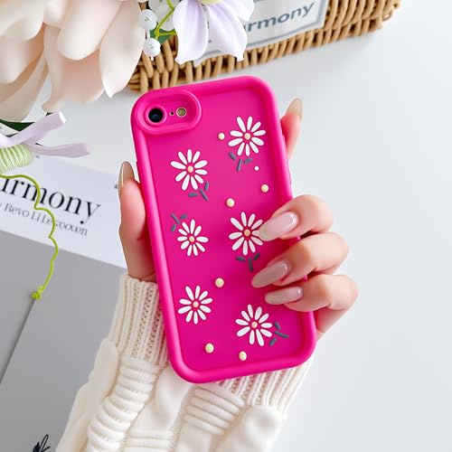 LSOUGUK Compatible with iPhone SE/8/7 Case for Women Girls,Cute Flower Pattern Design Protection Case Slim Soft TPU Shockproof Protective Cover for iPhone SE/8/7-Rose Red