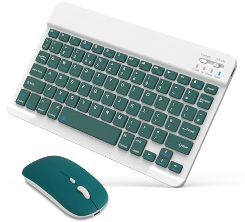 SOPPY Rechargeable Bluetooth Keyboard with Wireless Mouse, Dark Green | 3-device switching, 30-hour battery and 187g slim design for iPad, tablets and laptops at home, office, study or travel