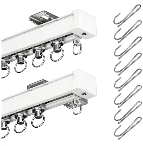 Aluminium Vorhangschiene Schwerlast Gardinenstange mit Stummen Rollen 50 70 100 130 150 240 380 450 670 900 1200 1500 cm Gardinenschiene für Wohnzimmer Schränke Decken Wandmontage(410cm)