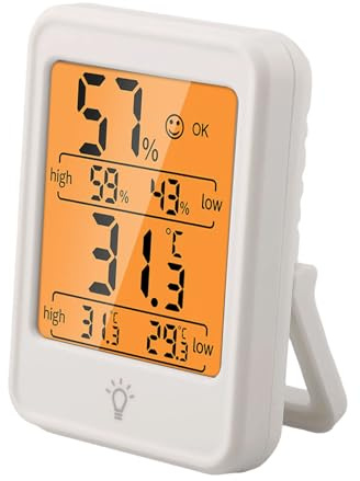 Homeponnew Digitales Hygrometer und Thermometer für den Innenbereich, mit hintergrundbeleuchtetem Display, ± 1 ℃/±5% RH Genauigkeit, Komfortanzeige, ℃/°F Schalter, angetrieben durch 2 AAA-Batterien
