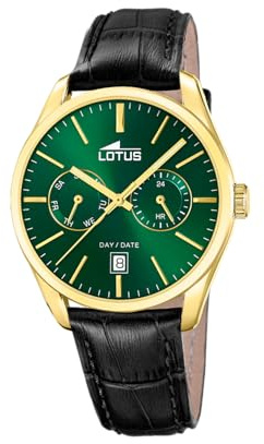 Lotus Herrenuhr Analog aus Leder Schwarz- Multifunktion | Kalender, klassisch und elegant, Mineralglas mit hoher Widerstandsfähigkeit von 5 ATM, Quarzuhrwerk 19075/3