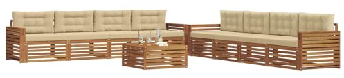 vidaXL Outdoor-Sofagarnitur mit Kissen 9 pcs Natur und Beige, Moderne Lounge für draußen, Bequeme Gartenmöbel, Akazienholz-Sofa, wetterfeste Terrassen-Sitzgruppe