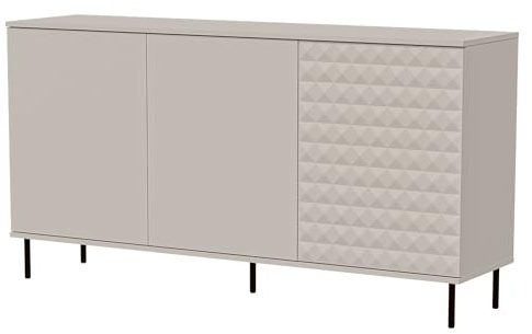 Mirjan24 Kommode Litzog 160 mit 3 Türen, Metallfüße, Griffloses Öffnungssystem, Highboard, Anrichte, Mehrzweckschrank, Wohnzimmerschrank (Cashmere)