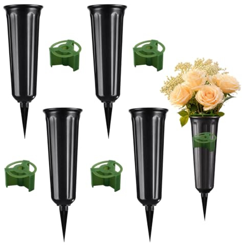 4 PCS Grave Vases, Memorial Flower Pots for Graveside Cemetery | Grave Ornaments for Fresh or Artificial Flowers