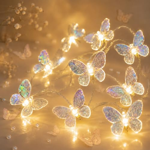 ZingBox Schmetterling Lichterkette, 1,5M 10 LED, Batterie, Transparent | Schmetterling Lichterkette, Schmetterling Deko, für Hochzeiten, Partys, Gärten, Schlafzimmer, Weihnachten, Frühlingsdeko
