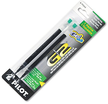 Pilot, G2 Gel Ink Refills, Fine Point 0.7 mm, Green, Pack of 2