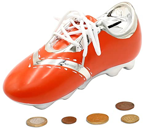 Spardose Fußballschuh in orange, ca. 19 x 7 x 7 cm