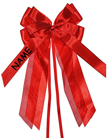 alles-meine.de GmbH 3-D Schleife - rot - incl. Name/Text - 17 cm breit u. 31 cm lang - Geschenkband/Geschenkschleife für Geschenke und Schultüten - Geschenkeschleife/Dekosc..