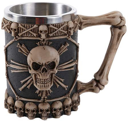 Pacific Giftware Jarra de cerveza con diseño de calavera tribal de acero inoxidable