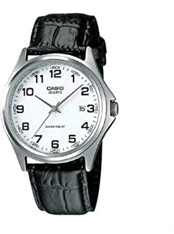 Casio - MTP-1183E-7B - Herrenuhr - Quarz Analog - Armband aus schwarzem Leder, weiß/schwarz, Riemen
