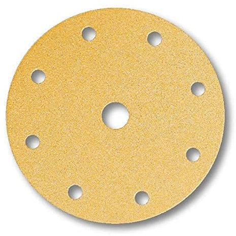 Mirka Gold Universal-Schleifpapier Ø 150mm Klett 9-Loch, Korn P320, 100 Stk/Zum Schleifen von Gips, Spachtel, Spanplatten, Holz, Lack