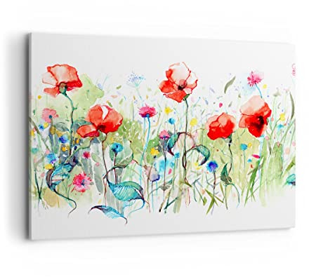 Bilder auf Leinwand 100x70cm Leinwandbild Blumen Wiese Blatt Natur Groß Wanddeko Bild Schlafzimmer Küche Deko Wandbilder Dekoration Wohnzimmer Wall Decor Canvas Wand Kunstdruck Art AA100x70-3076
