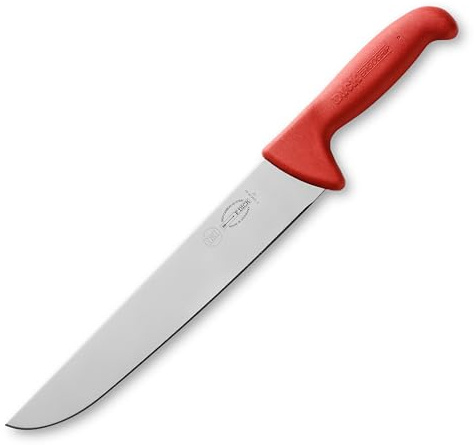 F. DICK Blockmesser ErgoGrip 26 cm - rostfrei, Klinge extra scharf, 56 HRC, Hackmesser ergonomischer Griff hygienisch - Spezialstahl Fleischermesser - Profi Messer Made in Germany - 82348260-03 - rot