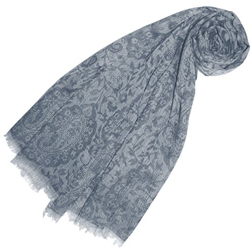 Lorenzo Cana Luxus Damenschal Grau Pashmina Kaschmirschal 100% Kaschmir jacquardgewebt Paisleymuster mittelgrau Schal Schaltuch Kaschmirtuch Kaschmirpashmina