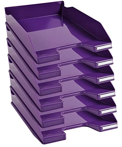 Exacompta - Réf. 113220D - Lot de 6 corbeilles à courrier COMBO MIDI - dimensions utiles 34 x 25 x 6,5 cm - pour documents au format A4 + - couleur violet glossy