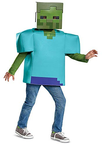 DISGUISE Official Zombie Minecraft Costume Kids, Zombie Kids Costume Steve Costume Children Fancy Dress Up Outfit Halloween World Book Day Costumes for Boys
