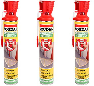 3X Soudal Plasterboard Adhesive Expanding Foam Dry Fix Genius Gun - 750 ml