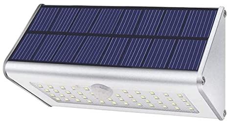 CAIYUE Luces solares al aire libre, 1100lm 46 LED 4500 mAh Luces de seguridad con sensor de movimiento Luces solares a prueba de agua Luces de pared de aluminio inalámbricas para jardín- luz blanca