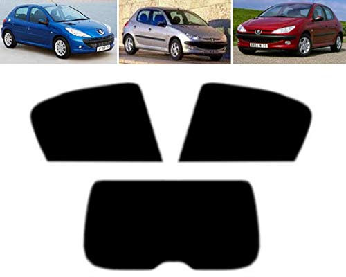 Film Solaire Prédécoupé Teinté pour-Peugeot 206 5-Portes 1999-2010 Vitres Arrière & Lunette (05% Noir Fumé Super)