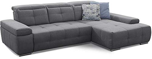 Cavadore Ecksofa Mistrel mit verstellbaren Kopfteilen, L-Form Sofa mit leichter Fleckentfernung dank Soft Clean, geeignet für Haushalte mit Kindern, Haustieren, 273 x 77 x 173, grau