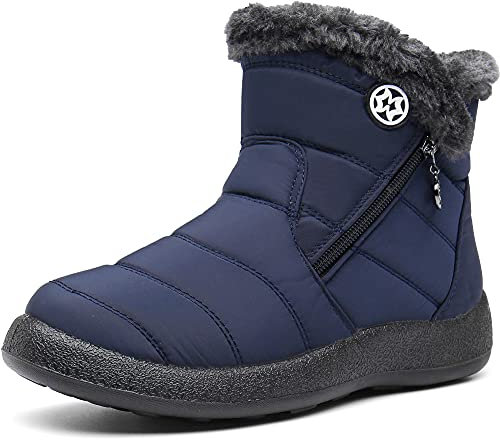 Gaatpot Bottes Femme Bottines Imperméable Bottes de Neige Fourrée Chaude Chaussures Hiver Boots Bleu(Navy) 41 EU