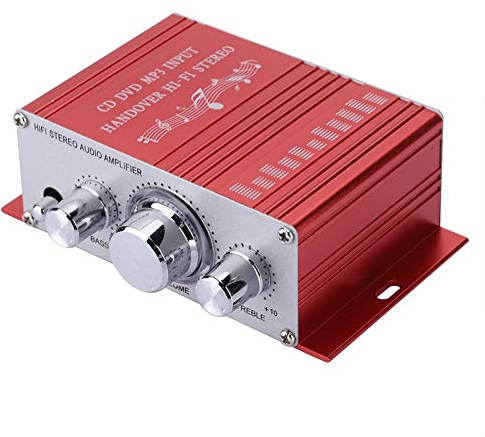 Annadue 4 Canales Mini Amplificador estéreo para automóvil Digital para automóvil, Reproductor de música de Audio en Modo de Sonido, para USB MP3 FM SD DVD(Red)