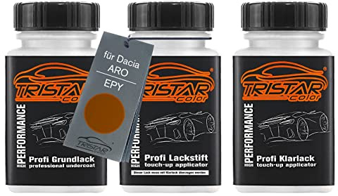 TRISTARcolor Car paint Touch-up pen set for Dacia/ARO EPY Orange Atacama Nacre Metallic under + base + clear coat 50ml each