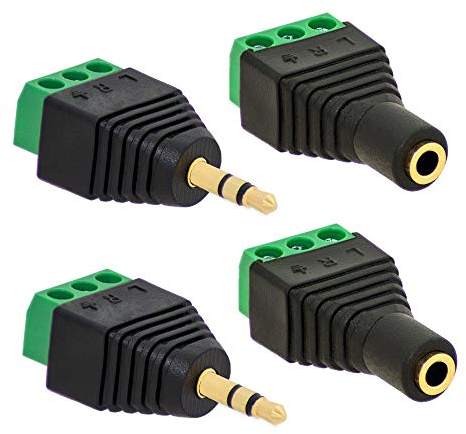 2x Klinken Stecker + 2x Buchsen 3,5mm Adapter > Terminalblock 3 Pin Schraub Klemme Set